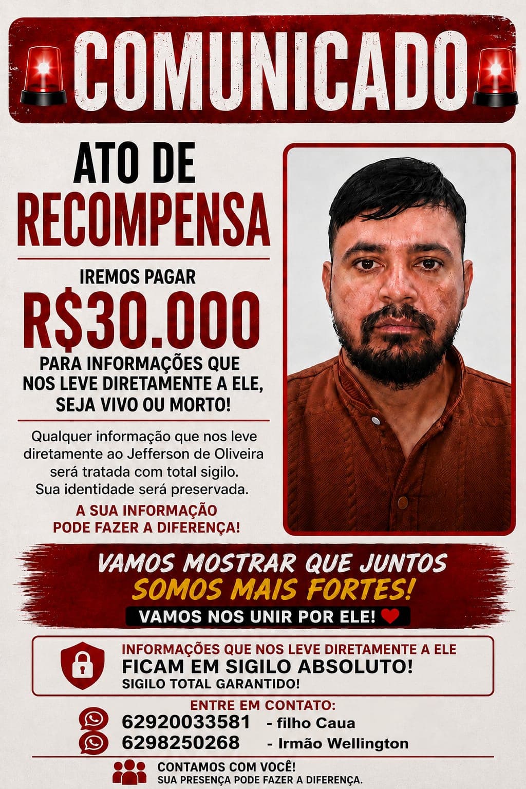 Família oferece R$ 30 mil por informações sobre marceneiro desaparecido há quase um mês em Aparecida