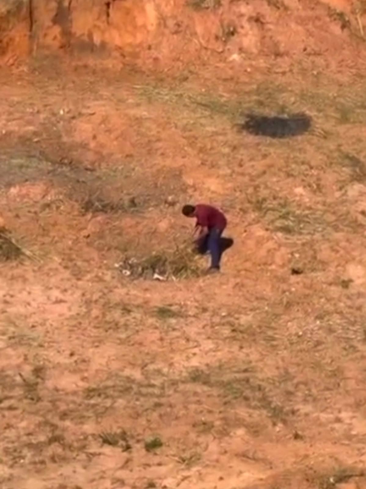 Morador filma homens colocando fogo em vegetação de prédio abandonado em Goiânia
