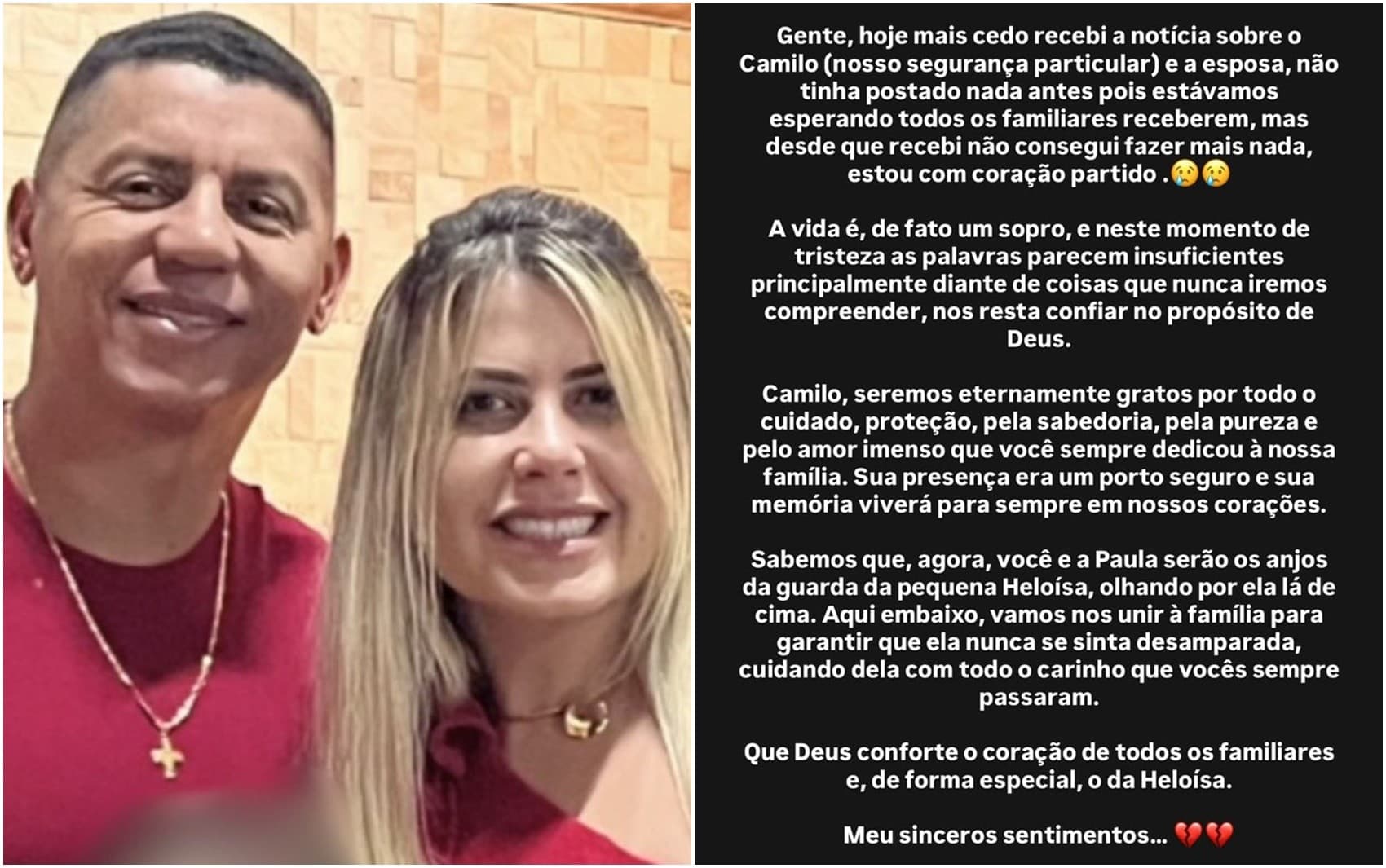 Familiares e amigos se despedem de casal de pastores morto em acidente; Virginia Fonseca lamenta partida de segurança