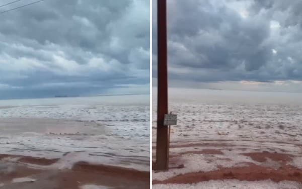 Chuva de granizo transforma paisagem e deixa chão coberto de gelo em Goiás