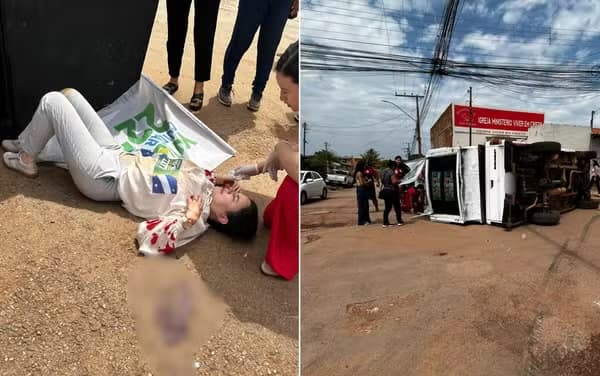 Trio elétrico perde freio, tomba e derruba candidata do PL durante campanha em Goiás